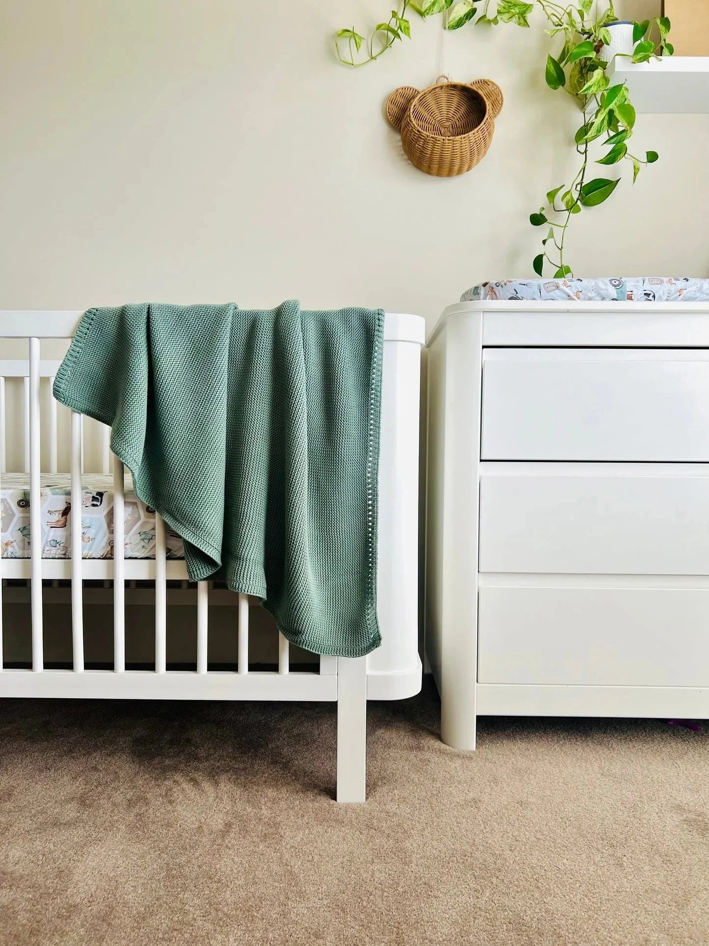 Mini & Me Cable Knit Baby Blanket - Sage